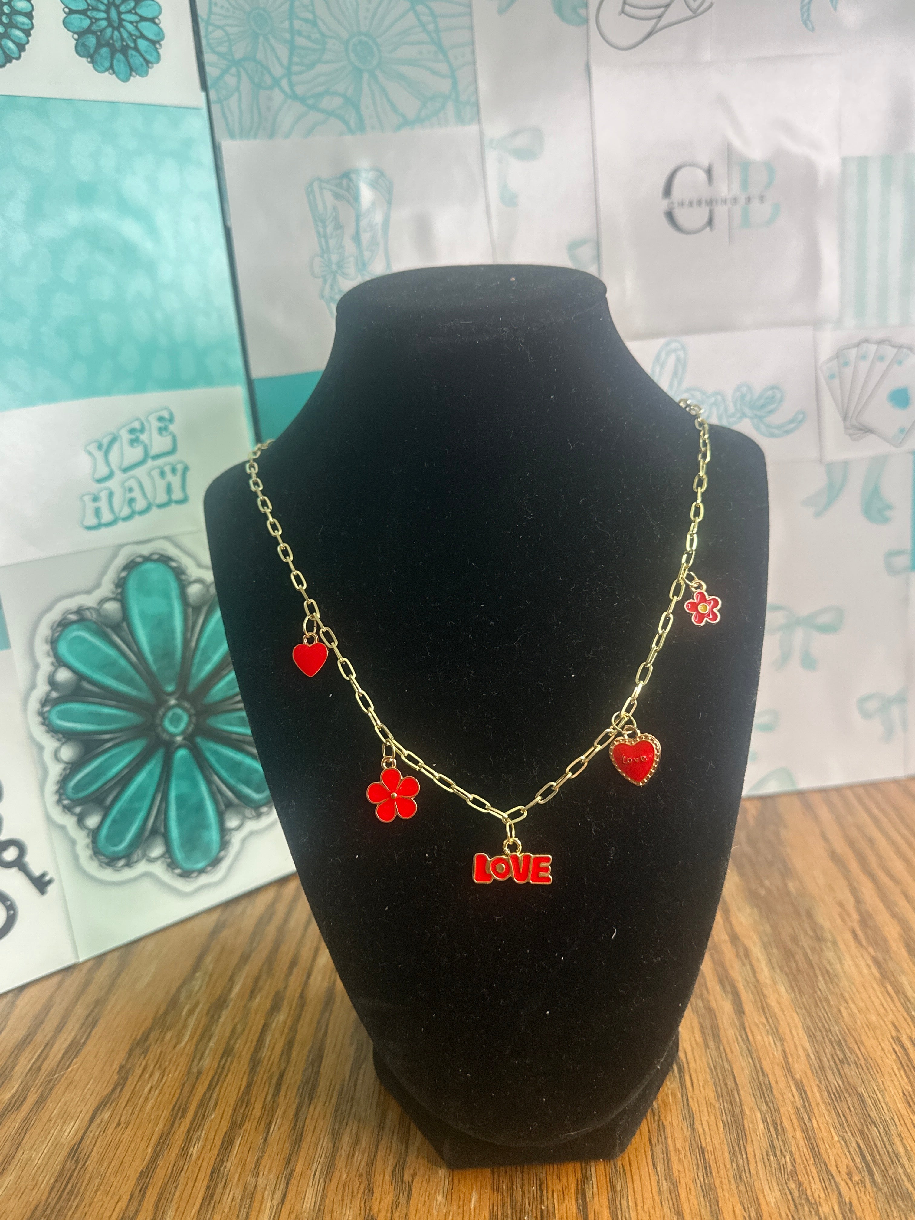 Red Valentines charm necklace