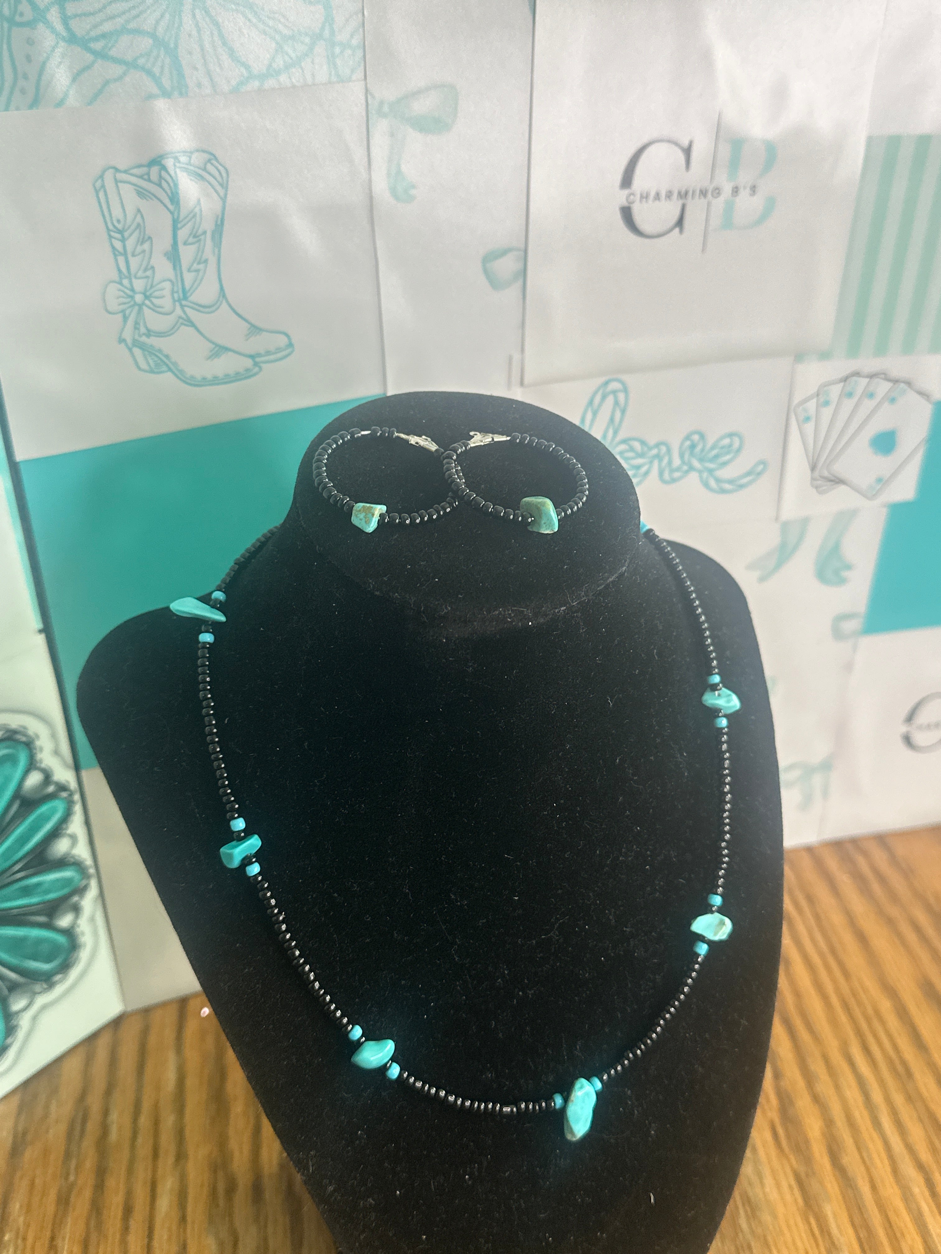 Black and Turqouise beaded set