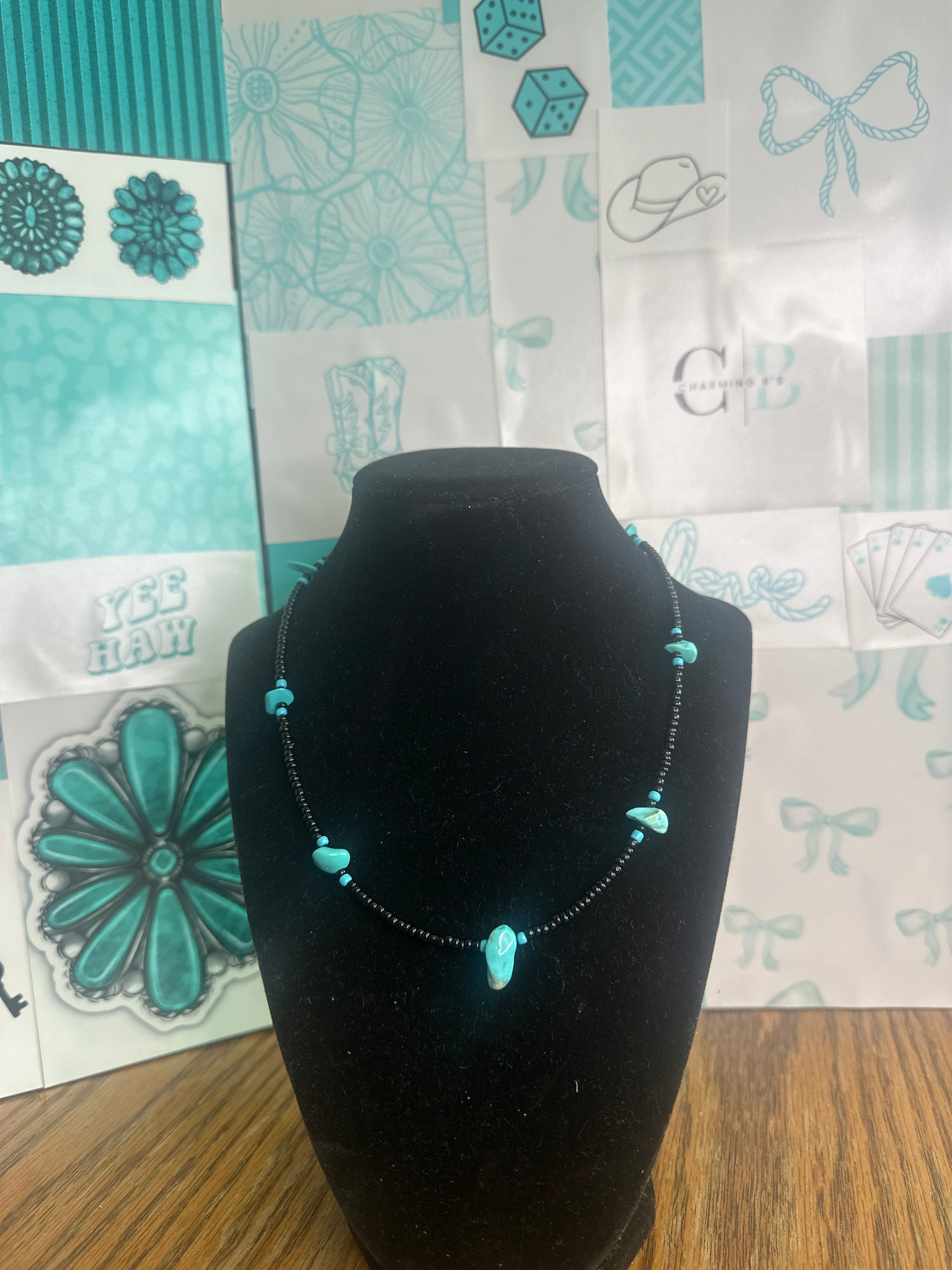 Black and Turqouise beaded set